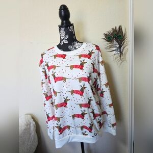 Festive Dachshund Print Sweater Or Pajama Top 🌭 (Medium) 🐾🎄🎁